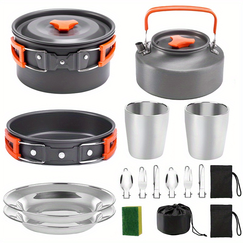 Camping Cooking Set With Kettle - 17pcs Camping Cookware Set, Portable Non-Stick