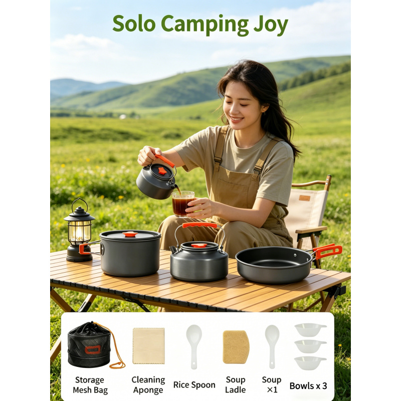 Camping Cooking Set With Kettle - Camping Cookware Set – Outdoor Cooking