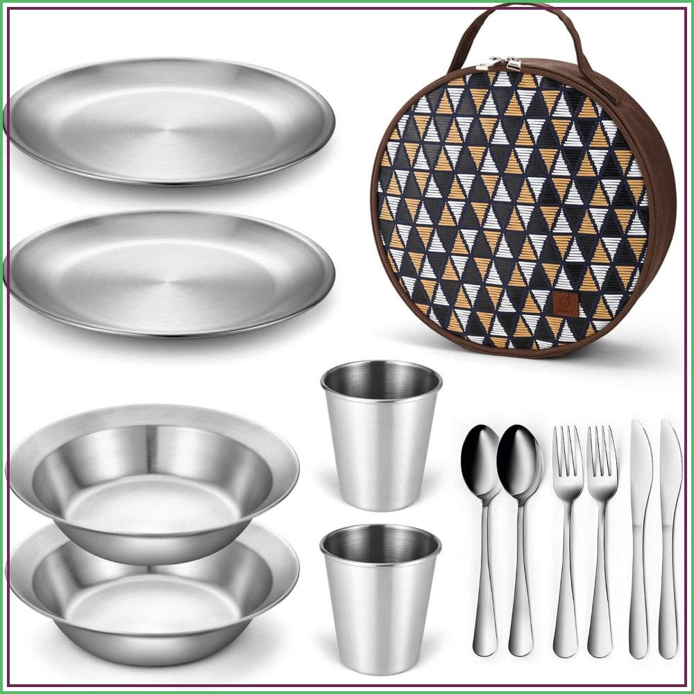 Camping Hiking Cooking - Stainless Steel Camping Mess Kit for