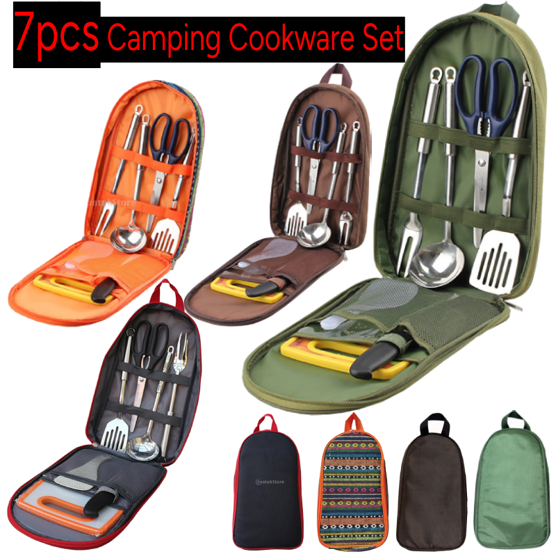 Camping Cooking Pack - 7pcs Camping Kitchen Utensil Set with