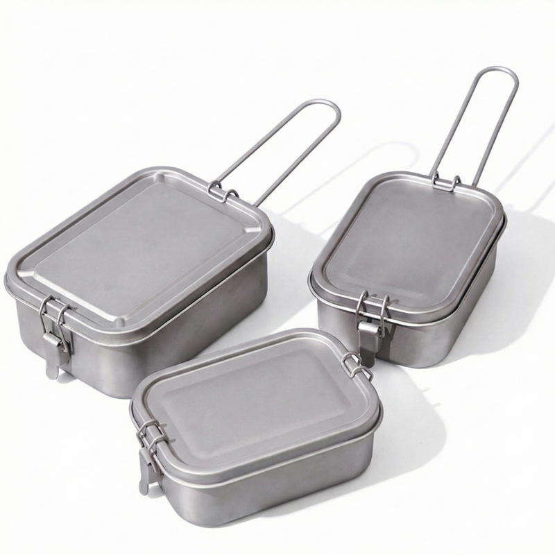 Camping Cooking Pot With Lid - Titanium Lunch Box with Lid and