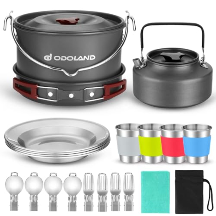 Camping Cooking Set For 4 - 22pcs Camping Cookware Mess Kit, Large