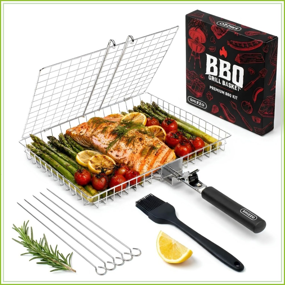 Camping Cooking Accessories Set - BBQ Grill Basket Set, Stainless Steel