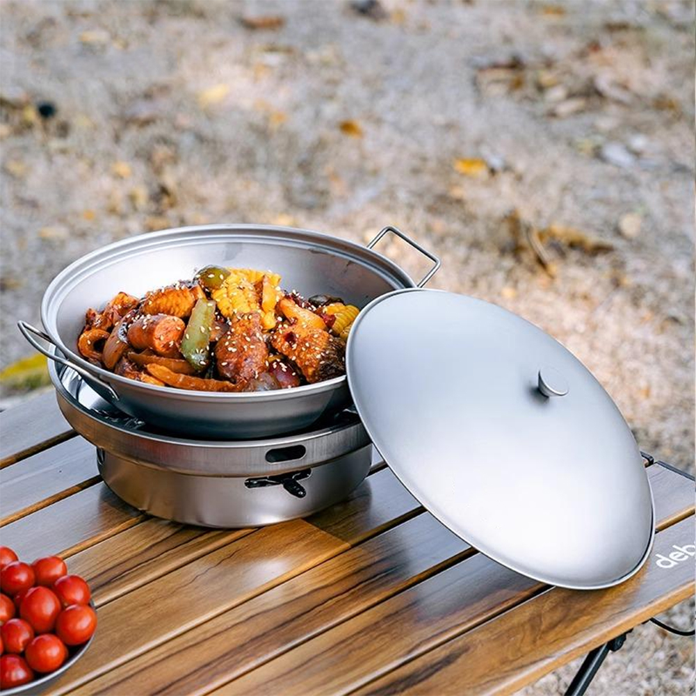 Camping Cooking Bundle - 1.8L Titanium Wok Pan with Lid