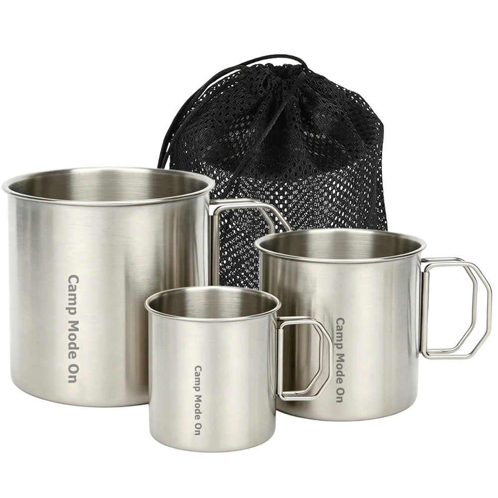 Camping Cooking Pot With Lid - Set of 3 Cup Stainless Steel