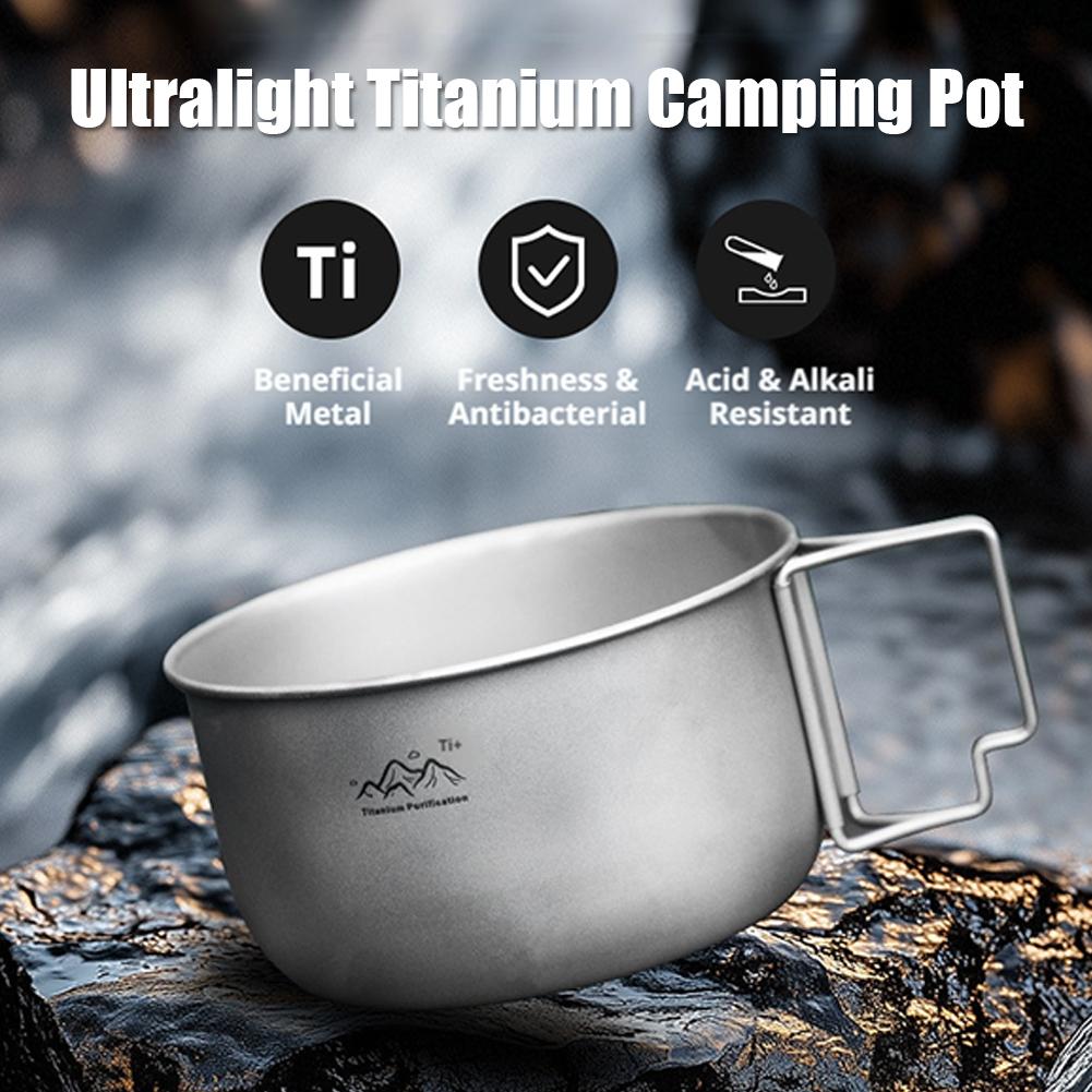 Camping Cooking Pot With Lid - Titanium Hanging Pot Lightweight Camping Cookware