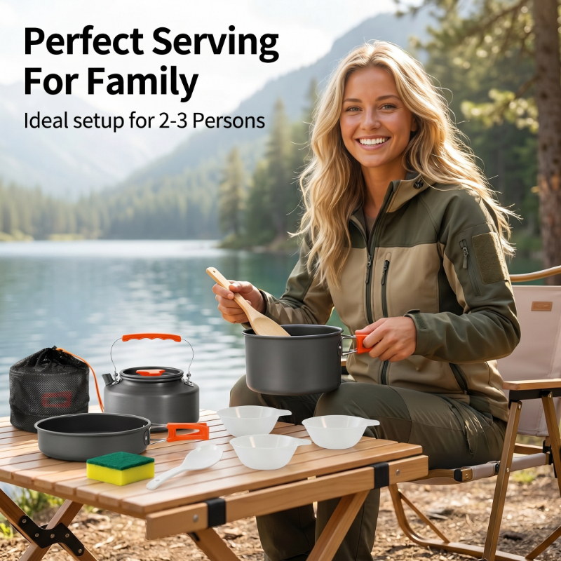 Camping Cooking Set With Kettle - 10PCS Ultralight Portable Aluminum Camping Cookware