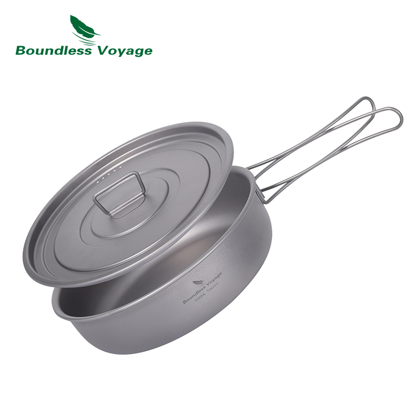 Camping Cooking Pot With Lid - Boundless Voyage Titanium Non-stick Skillet with