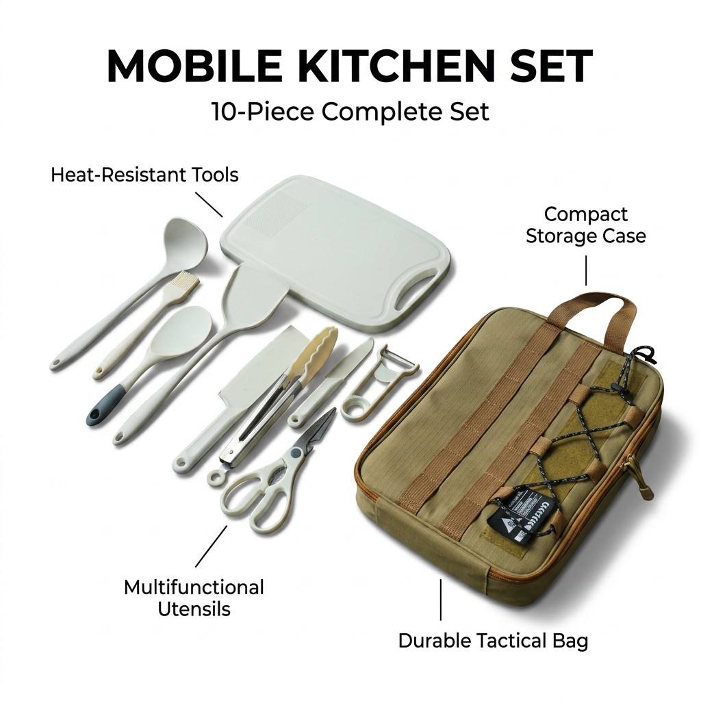 Portable 9Pcs Camping Kitchenw – обзор и цена Camping Cooking Set With Bag