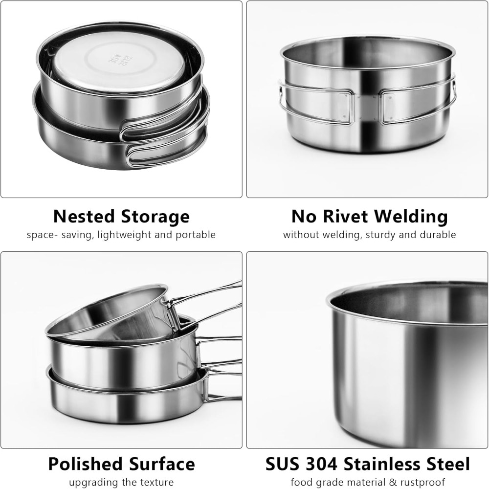 18/8 Stainless Steel Camping C – обзор и цена Camping Cooking Set For 4