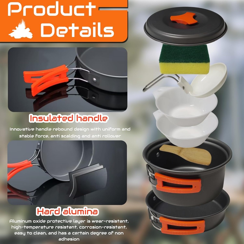 7Pcs Camping Pan Set - Backpac – обзор и цена Camping Hiking Cooking