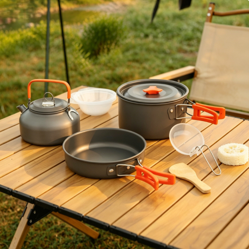 Outdoor Aluminum Alloy Camping – обзор и цена Camping Cooking Set With Kettle