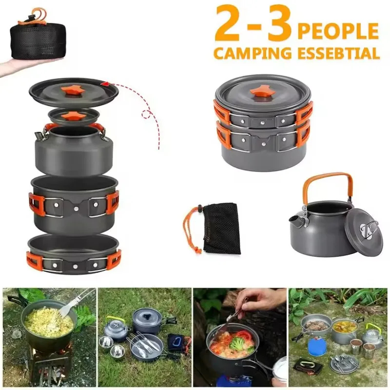 Outdoor Aluminum Alloy Camping – обзор и цена Camping Cooking Set With Kettle
