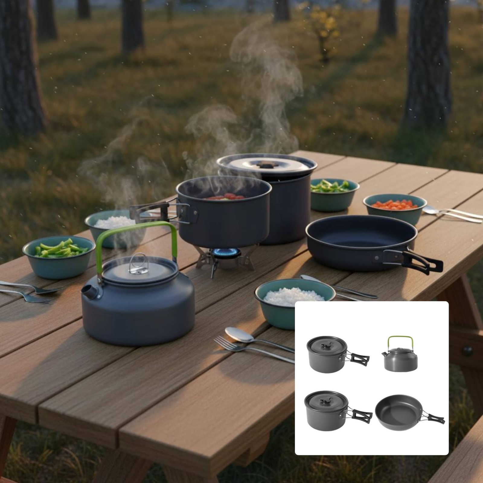 Camping Pot and Kettle Set Nes – обзор и цена Camping Cooking Set With Kettle