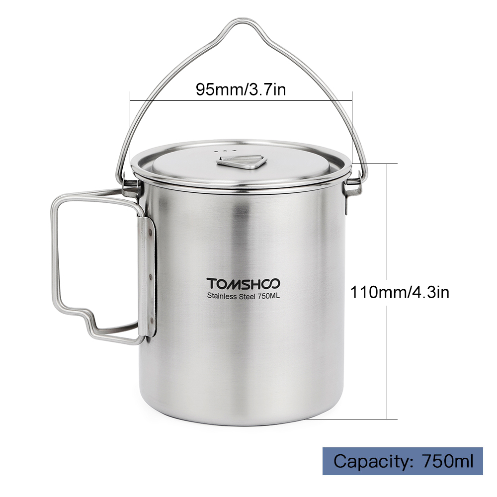 TOMSHOO 750ml Stainless Steel  – обзор и цена Camping Cooking Pot With Lid