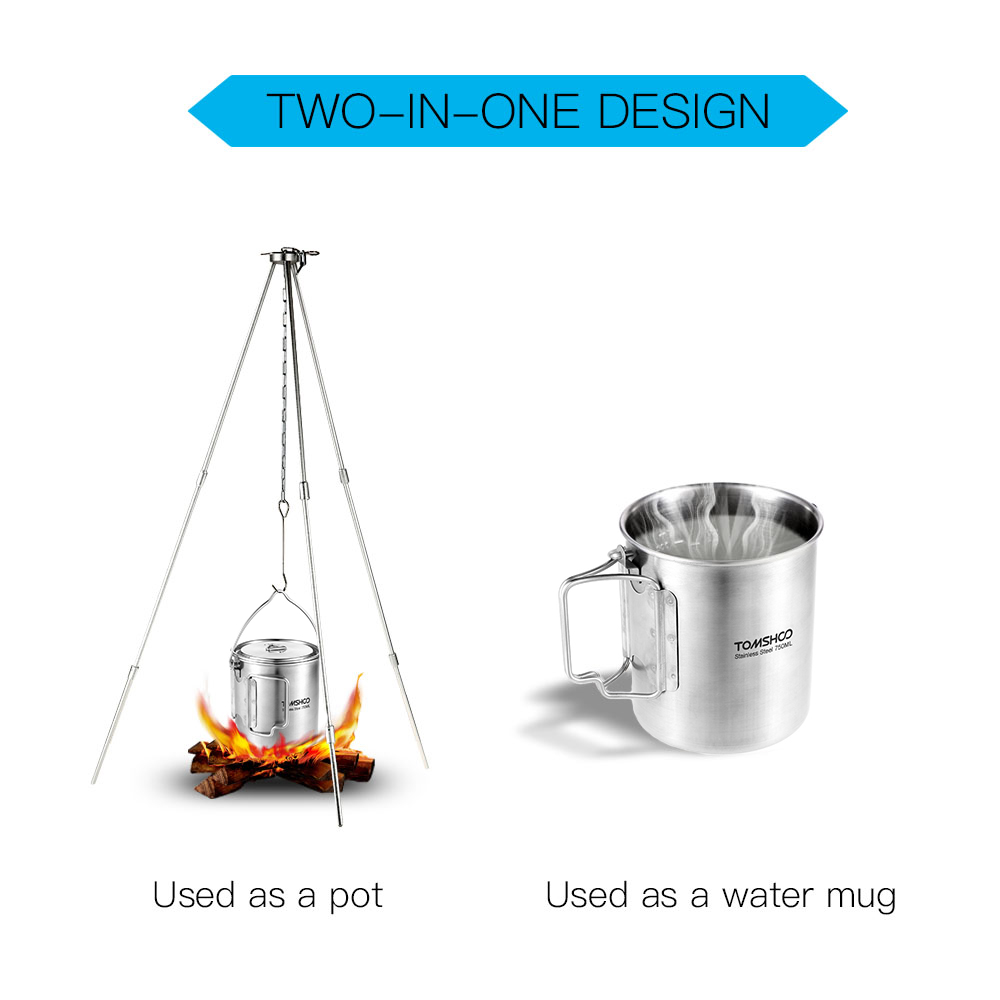 TOMSHOO 750ml Stainless Steel  – обзор и цена Camping Cooking Pot With Lid