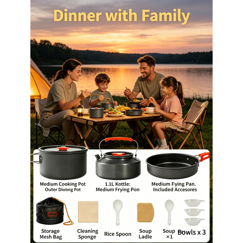 Camping Cookware Set – Outdoor – обзор и цена Camping Cooking Set With Kettle