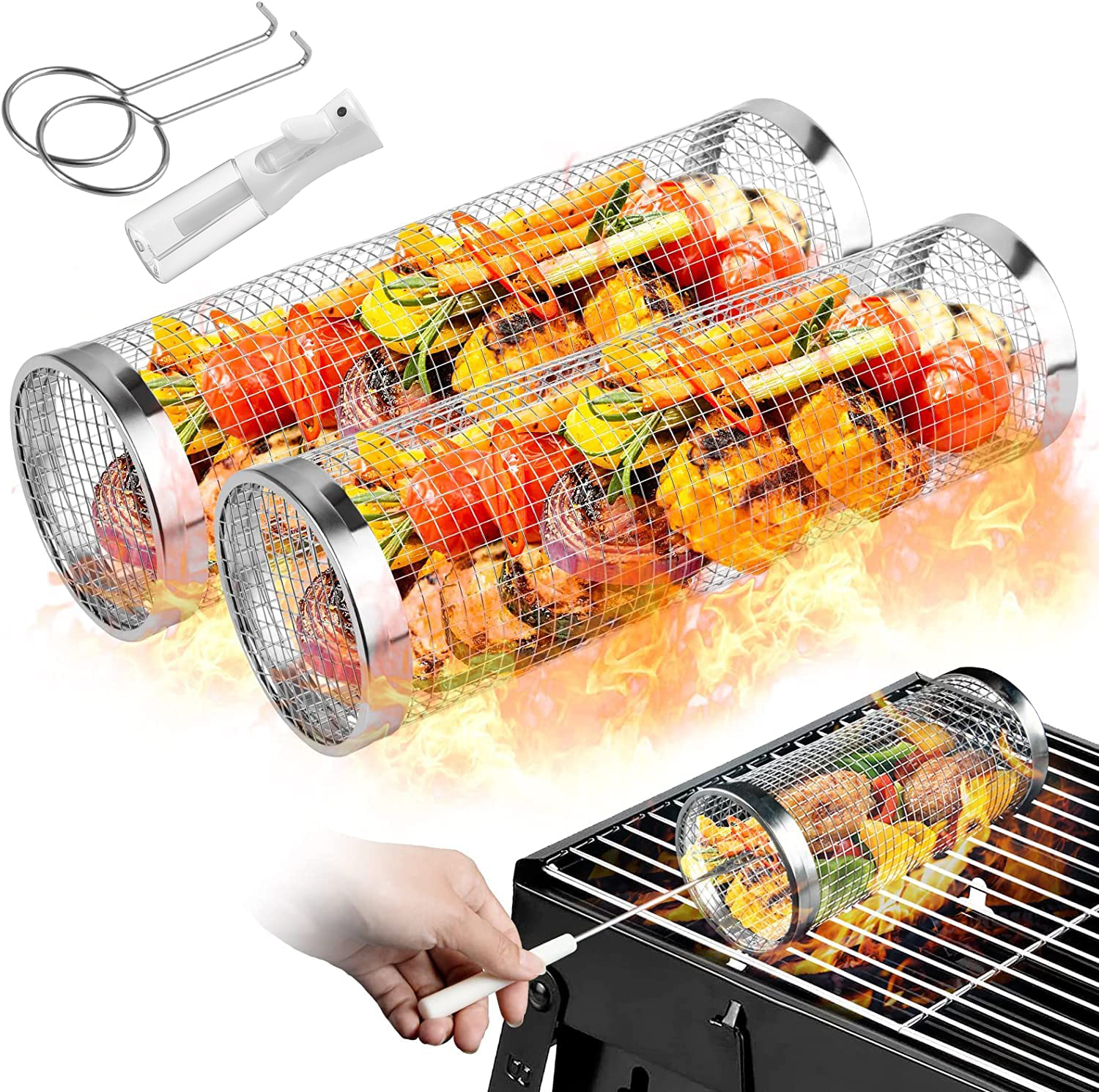 2 Pieces Rolling Grilling Bask – обзор и цена Camping Cooking Accessories Set