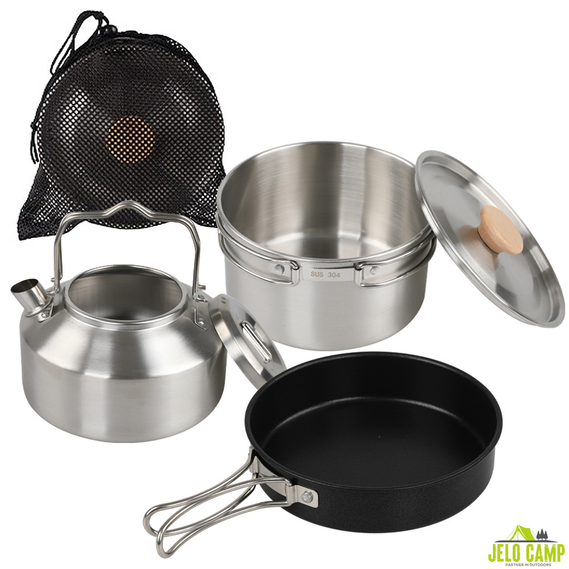 High-Grade 304 Stainless Steel – обзор и цена Camping Cooking Set With Kettle