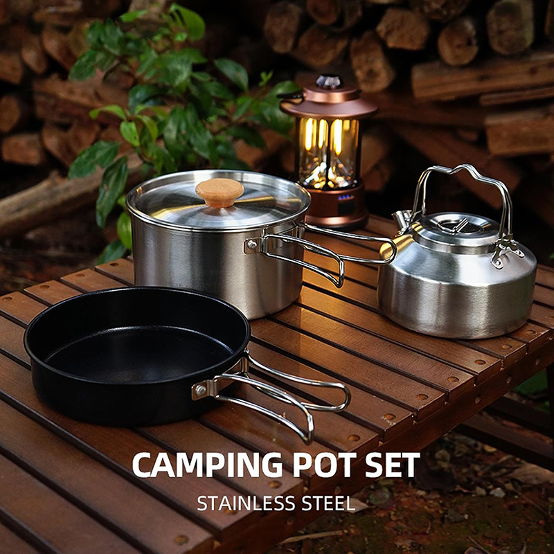 High-Grade 304 Stainless Steel – обзор и цена Camping Cooking Set With Kettle