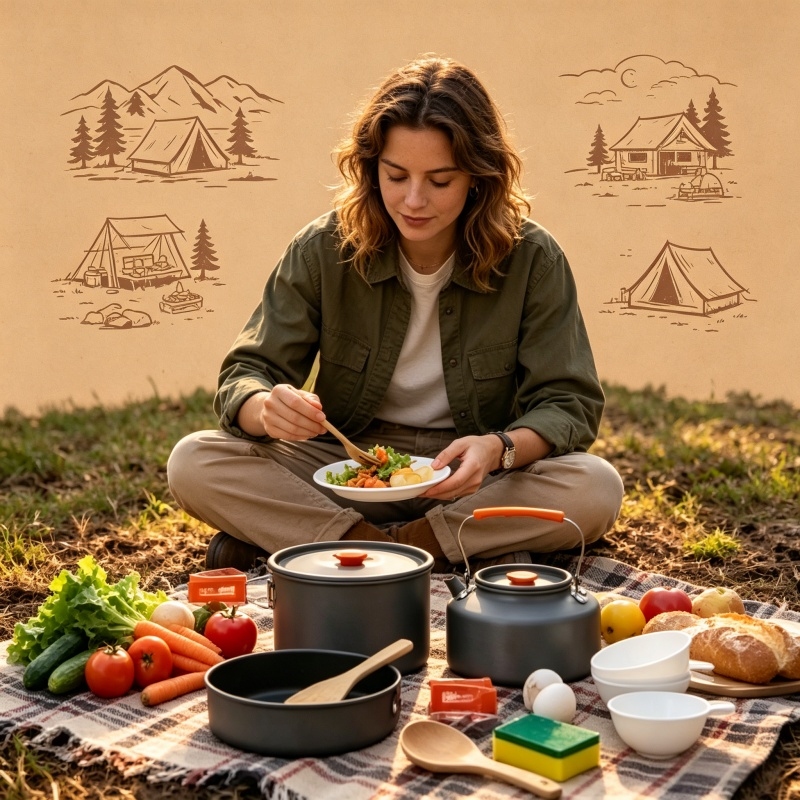 Camping Cookware Set Outdoor P – обзор и цена Camping Cooking And Eating Set